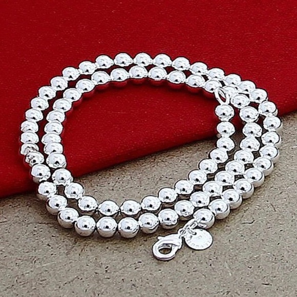 Jewelry 925 Sterling Silver 4mm Smooth Beads Ball Chain Necklace